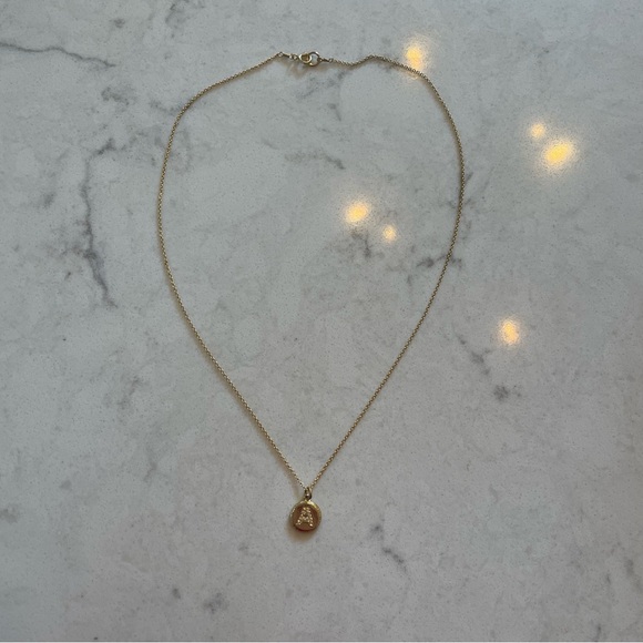 A Initial Disc Pendant Necklace - Gold with Pave Diamonds Letter A - Picture 1 of 5
